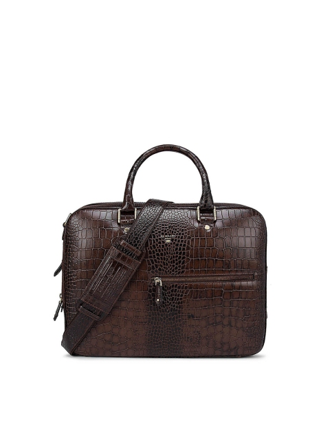 

Da Milano Unisex Brown & Gold-Toned Textured Leather Laptop Bag