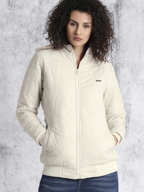 

Roadster Women Off-White Solid Lightweight Bomber