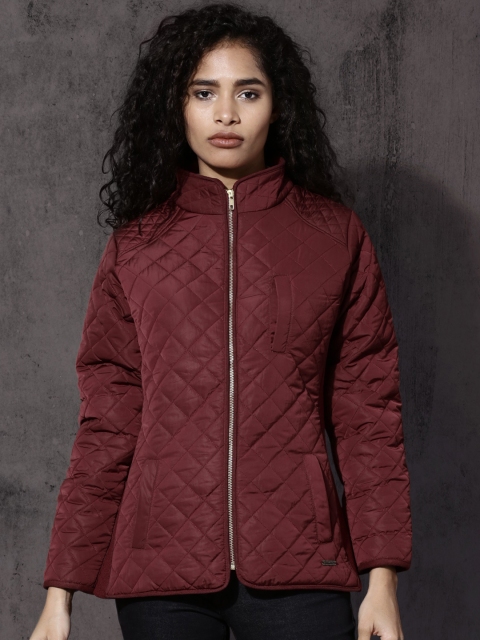 

Roadster Women Maroon Solid Quilted Jacket