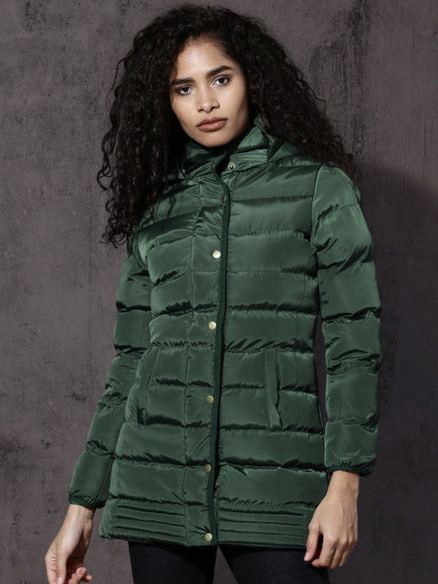 

Roadster Women Olive Green Solid Puffer Jacket