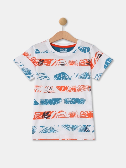 

R&B Boys White Printed Applique T-shirt