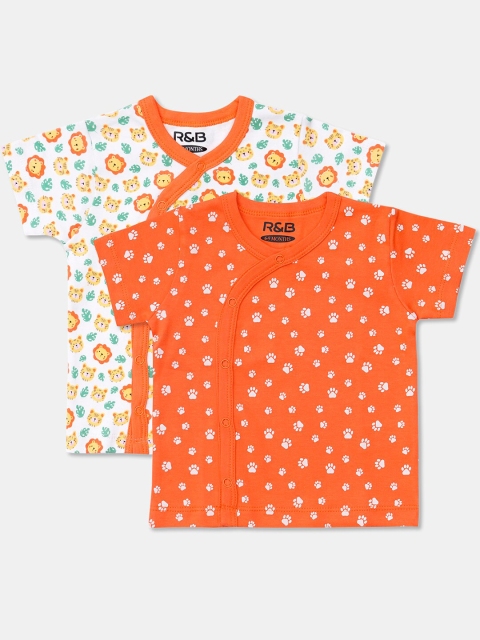 

R&B Boys Multicoloured & smashed pumpkin 2 Printed V-Neck Applique T-shirt, Multi