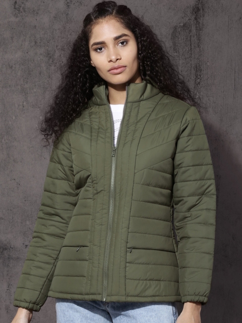 

Roadster Women Olive Green Striped Bomber