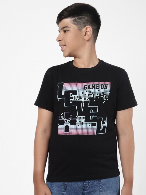 

R&B Boys Black & french middle red purple Typography Printed V-Neck Raw Edge T-shirt