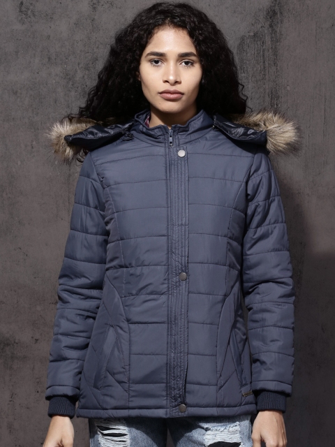 

Roadster Women Navy Blue Solid Padded Jacket