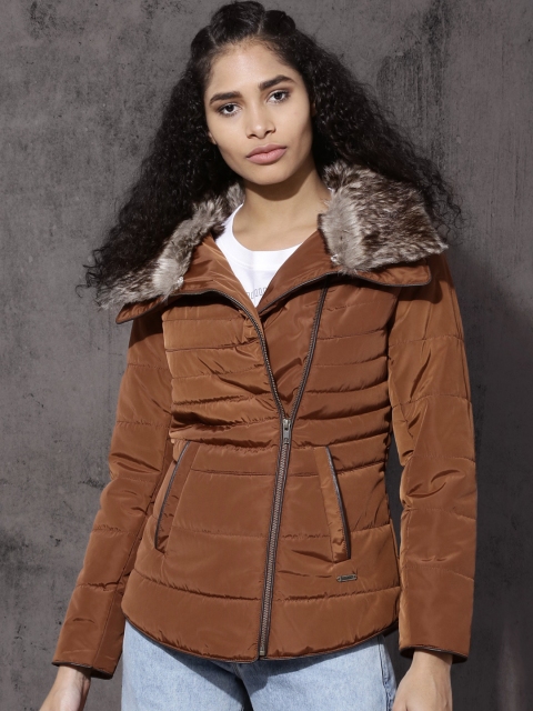 

Roadster Women Brown Solid Padded Jacket