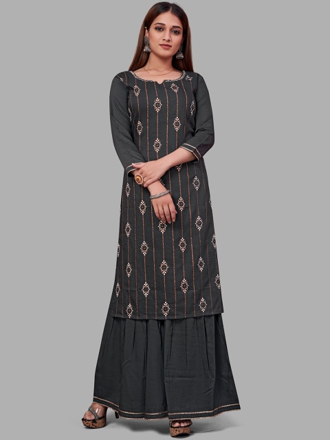 

VILAM Women Grey Embroidered Angrakha Kurti with Skirt