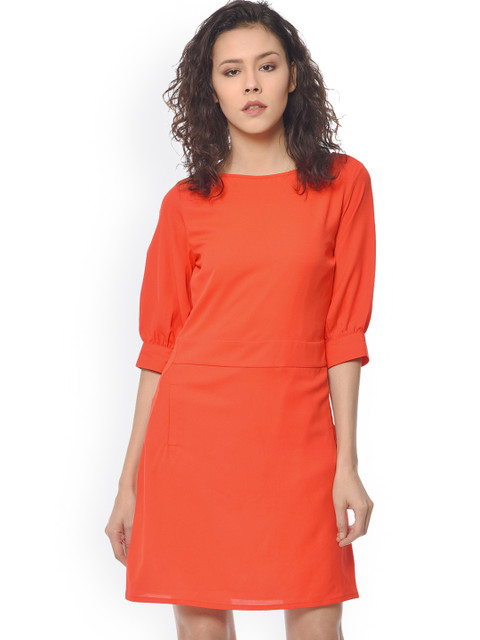 

PURYS Women Orange Solid A-Line Dress
