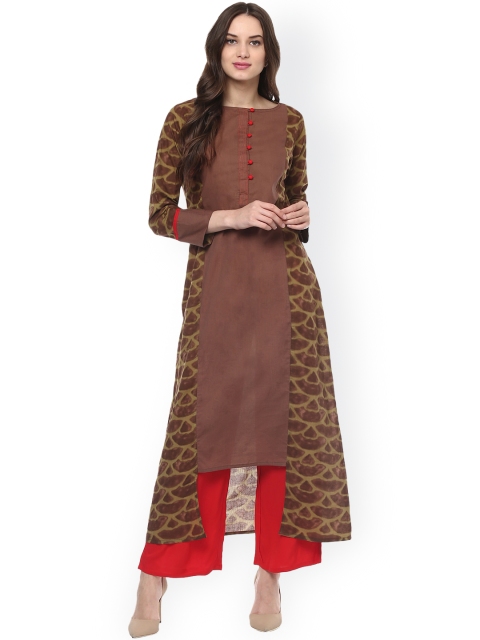 

Jaipur Kurti Women Brown & Red Printed Kurta with Palazzos