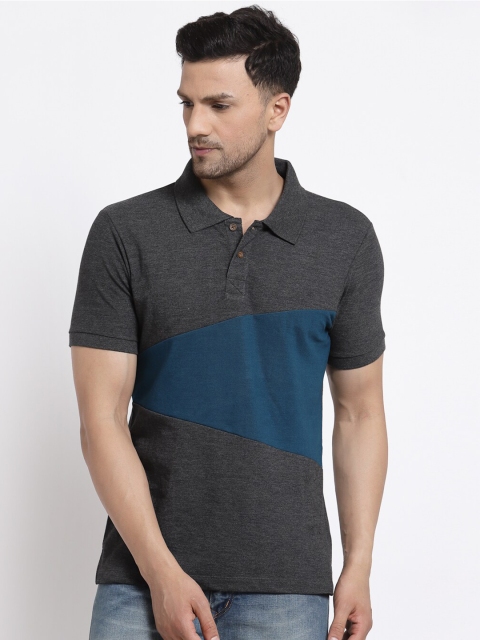 

Kalt Men Grey & stargazer Colourblocked Polo Collar T-shirt