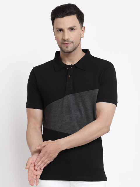 

Kalt Men Black & french middle red purple Colourblocked Polo Collar T-shirt