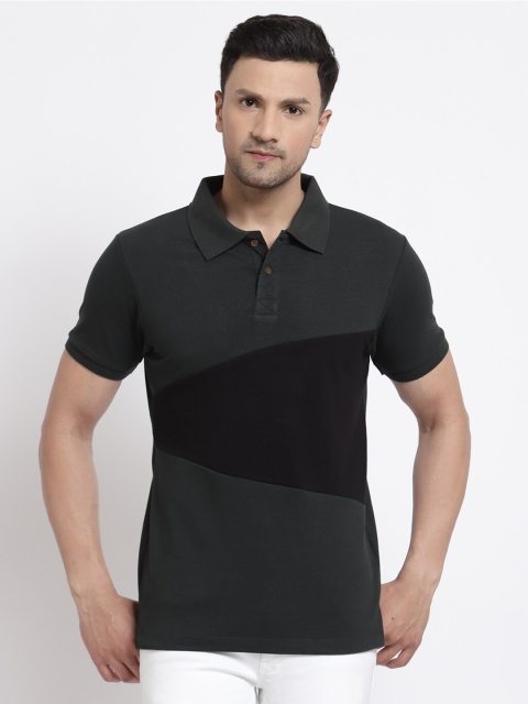 

Kalt Men Green & anthracite Colourblocked Polo Collar T-shirt