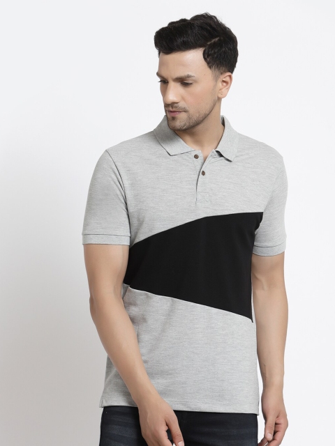 

Kalt Men Grey Melange & glacier gray Colourblocked Polo Collar T-shirt