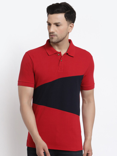 

Kalt Men Red & madder lake Colourblocked Polo Collar T-shirt