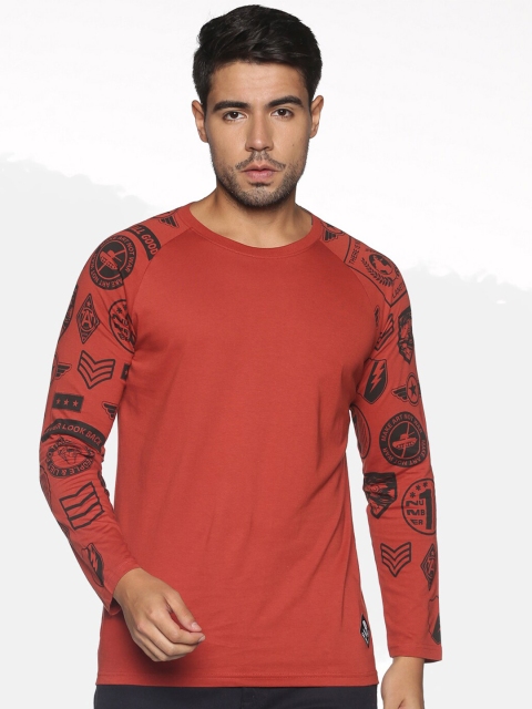 

OHA BOY Men Red & fiesta Printed Applique T-shirt