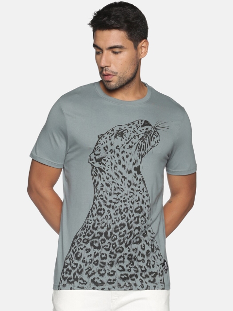 

OHA BOY Men Blue & slate Printed Raw Edge T-shirt