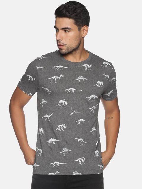 

OHA BOY Men Grey & brown Printed T-shirt