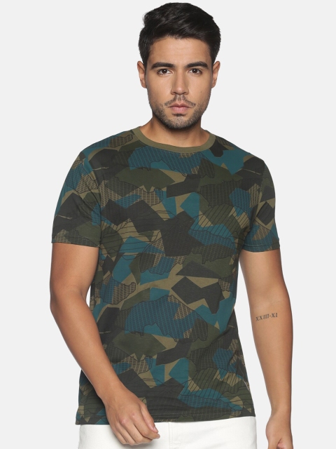 

OHA BOY Men Olive Green & deep forest Printed T-shirt