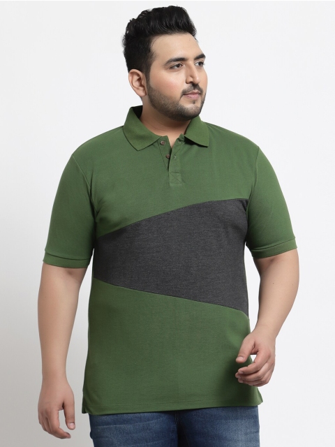 

Kalt Men Green & fairway Colourblocked Polo Collar Applique T-shirt