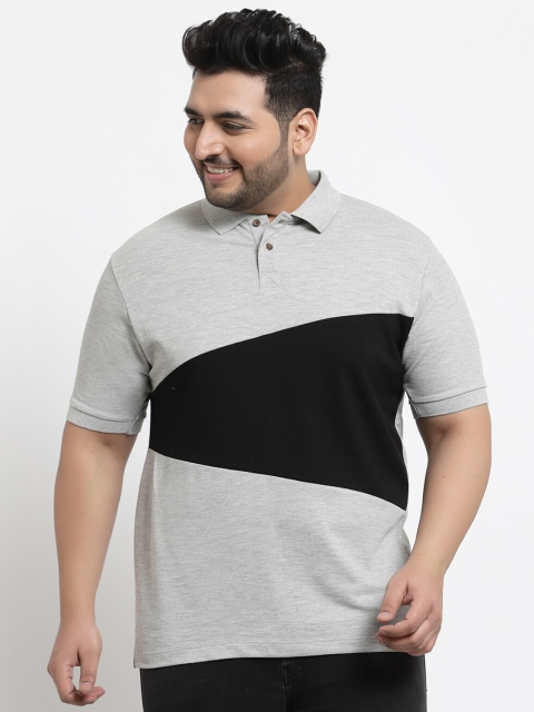 

Kalt Men Grey Melange Colourblocked Polo Collar T-shirt