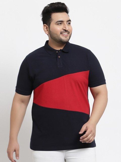 

Kalt Men Navy Blue Colourblocked Polo Collar Applique T-shirt