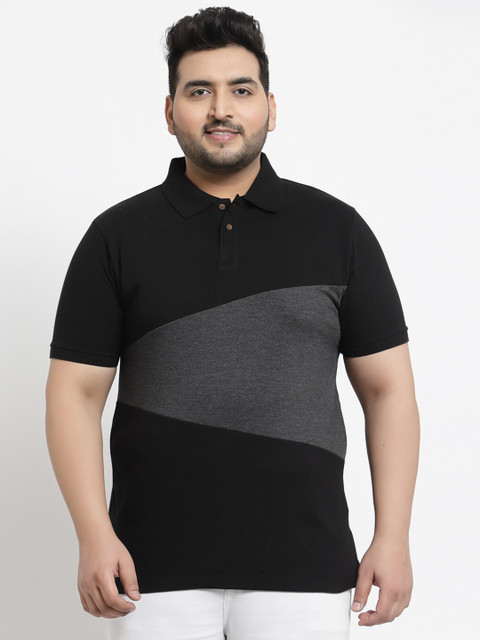 

Kalt Men Black & dark gunmetal Colourblocked Polo Collar T-shirt