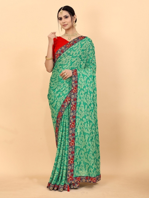 

Fashion Basket Green & Cream-Coloured Floral Lycra Saree
