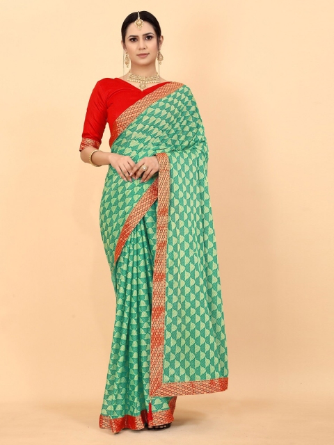 

Fashion Basket Green & Red Abstract Printed Saree