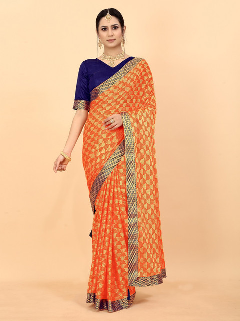 

Fashion Basket Orange & Gold-Toned Printed Saree