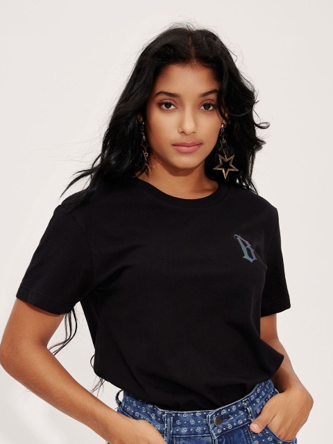 

URBANIC Women Black T-shirt