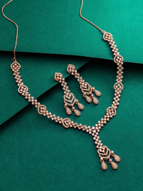 

Aadita Gold-Plated White AD Studded Jewellery Set