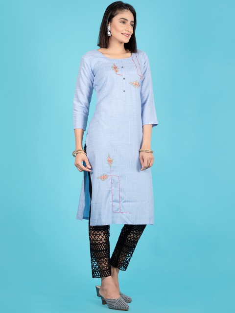 

POONAM DESIGNER Women Blue & black Geometric Embroidered Thread Work Kurta