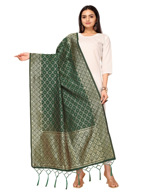 

Nimayaa Green & Gold-Toned Ethnic Motifs Woven Design Dupatta