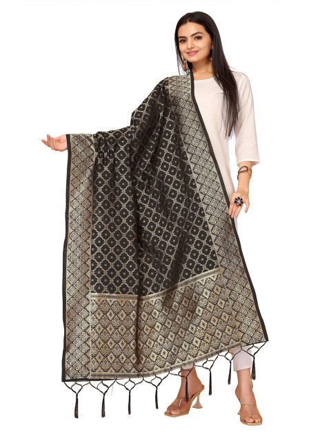 

Nimayaa Black & Gold-Toned Ethnic Motifs Woven Design Dupatta