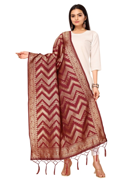 

Nimayaa Maroon Ethnic Motifs Woven Design Dupatta