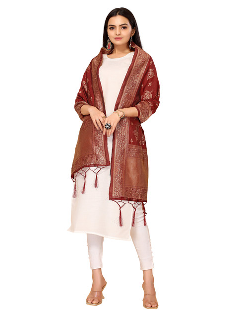 

Nimayaa Maroon & Gold-Toned Woven Design Dupatta