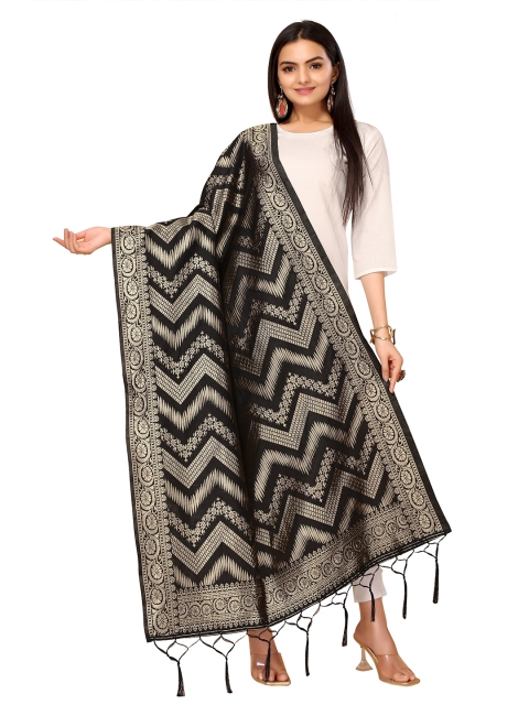 

Nimayaa Black & Gold-Toned Ethnic Motifs Woven Design Dupatta