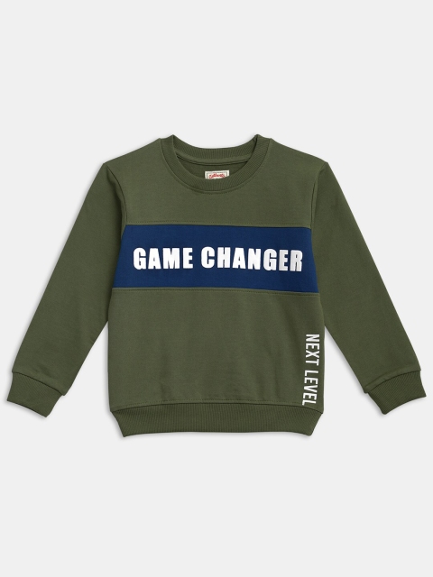 

R&B Boys Olive Green Printed Sweatshirt