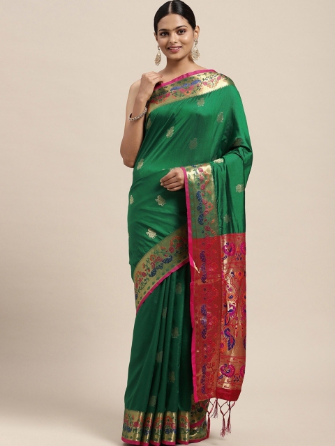 

Pandadi Saree Green & Pink Woven Design Zari Silk Blend Paithani Sarees