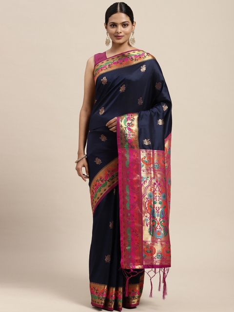 

Pandadi Saree Blue & Pink Woven Design Zari Silk Blend Paithani Sarees