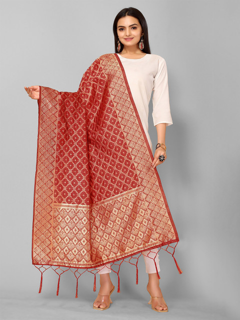 

KALINI Red & Gold-Toned Ethnic Motifs Woven Design Dupatta