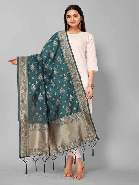 

KALINI Teal & Gold-Toned Woven Design Dupatta