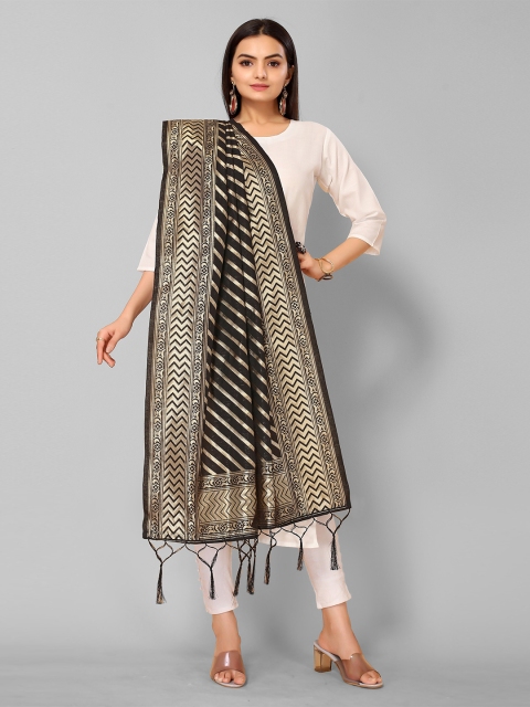 

KALINI Black & Gold-Toned Woven Design Dupatta