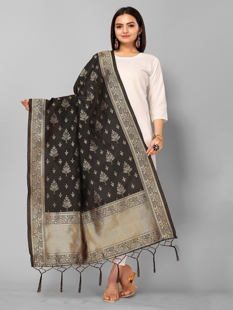 

KALINI Black & Gold-Toned Woven Design Dupatta