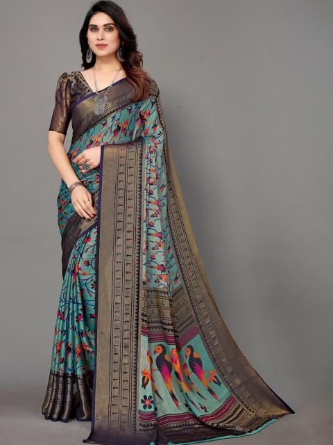 

Winza Designer Sea Green & Gold-Toned Kalamkari Zari Brasso Ikat Saree