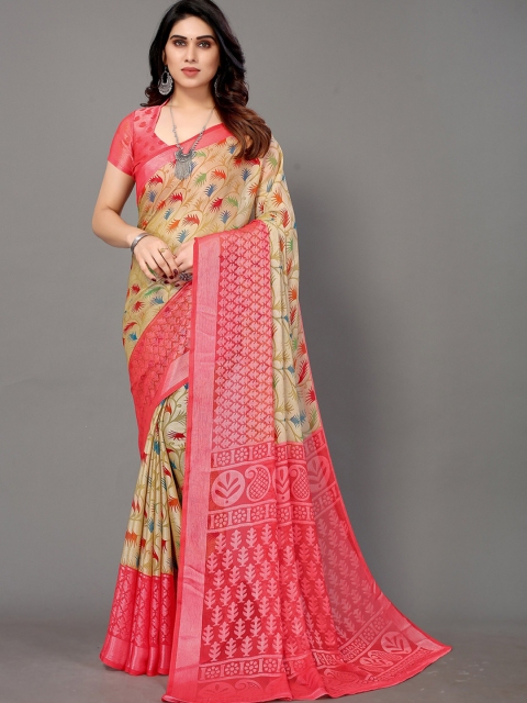 

Winza Designer Beige & Pink Kalamkari Zari Brasso Banarasi Saree