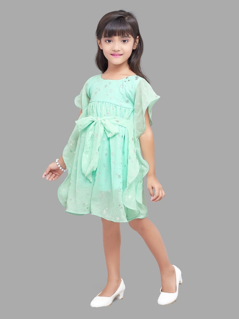 

Pink Chick Sea Green Floral Georgette Empire Dress