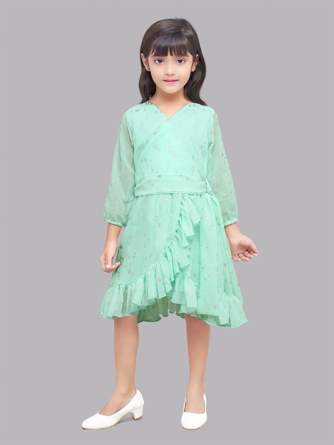 

Pink Chick Sea Green Floral Georgette A-Line Midi Dress