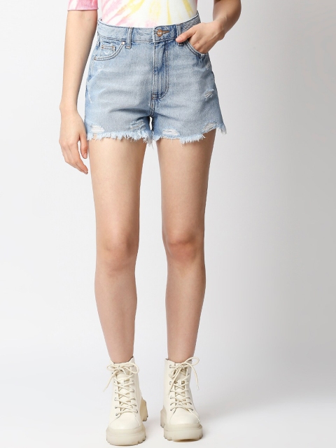 

LOVEGEN Women Blue Washed High-Rise Denim Shorts