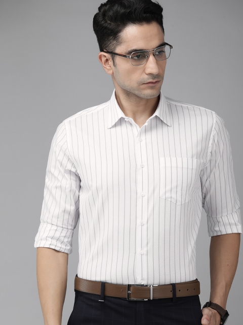 

Van Heusen Men White And Grey Slim Fit Striped Pure Cotton Formal Shirt